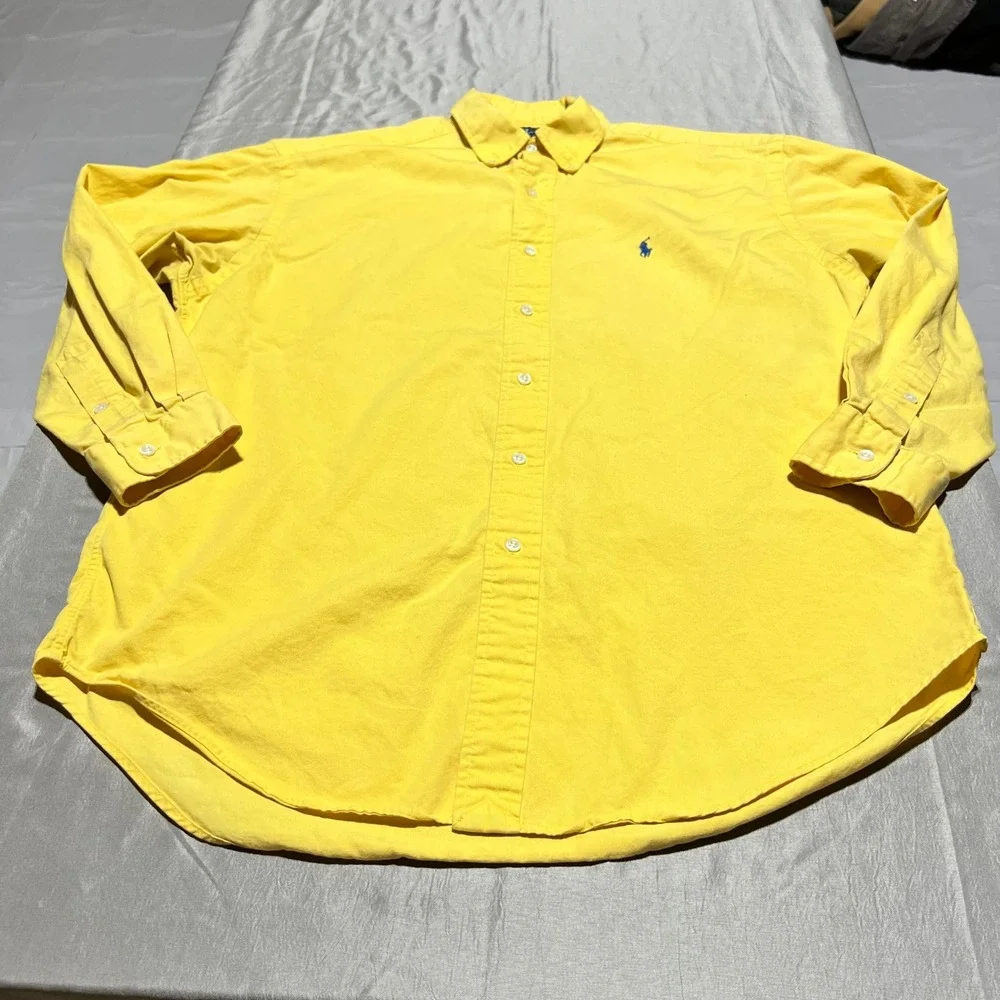 Polo Ralph Lauren Blake Mens Yellow Cotton Button Down Shirt Long Sleeve Size M